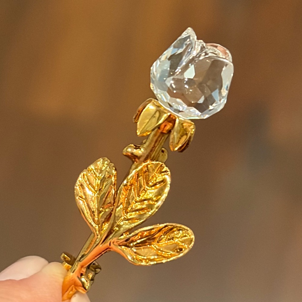 Swarovski Crystal Memories Mini Rose Brooch Pin 1.75" - Austria Gold Plated